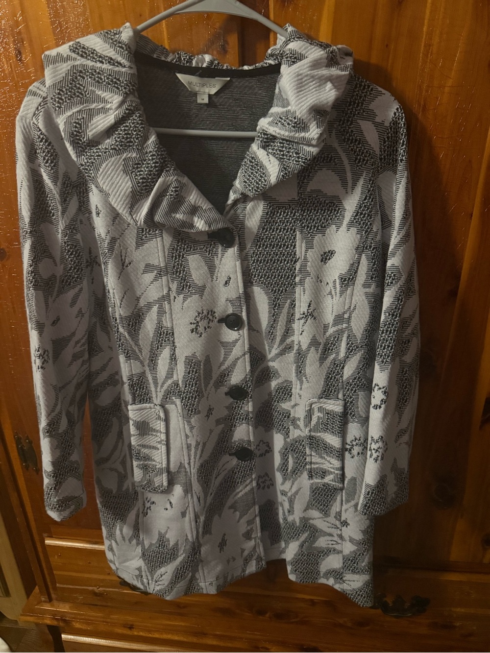 Multiples Gray & Black Floral Knit Jacket